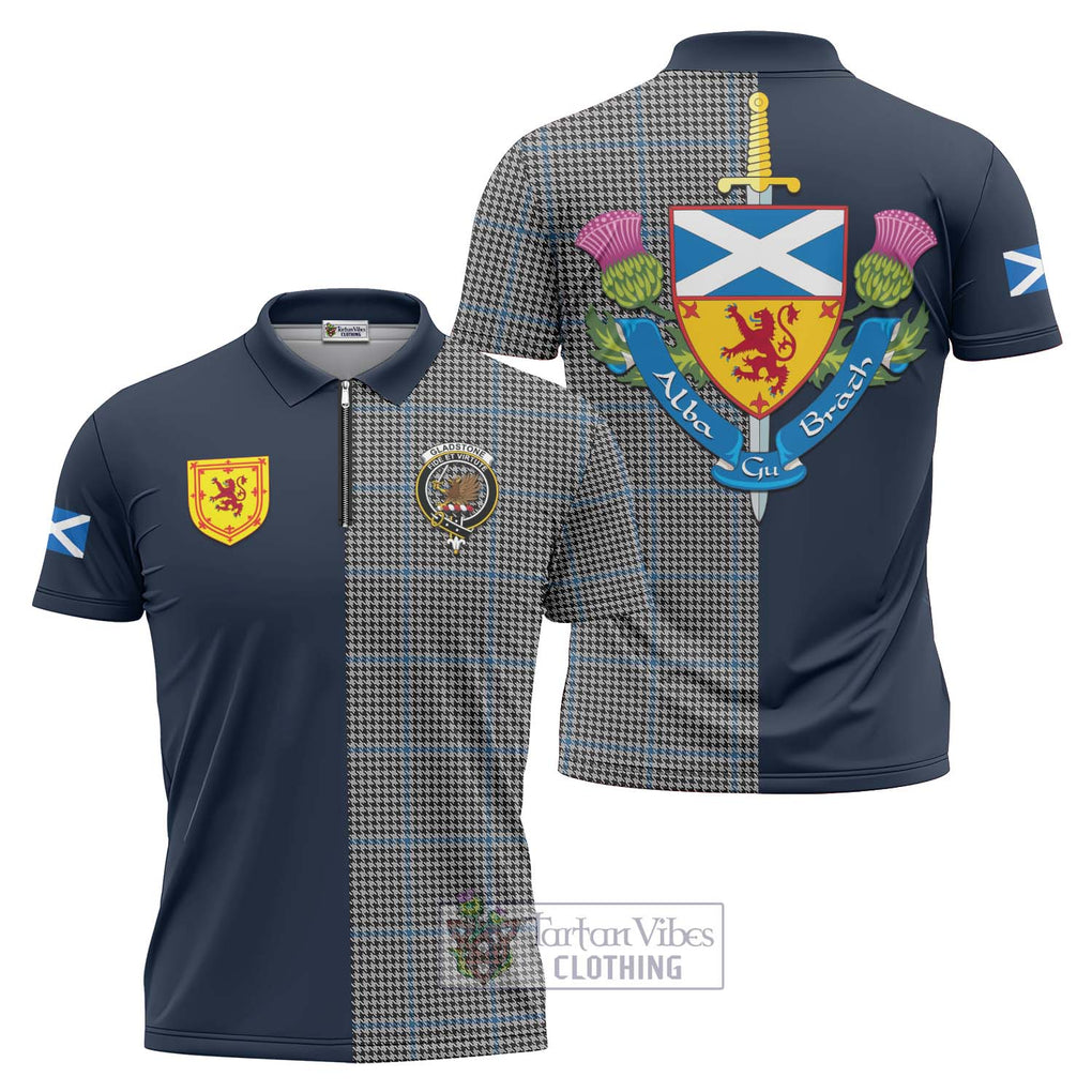 Gladstone Tartan Zipper Polo Shirt Alba with Scottish Lion Royal Arm Half Style Unisex - Tartan Vibes Clothing