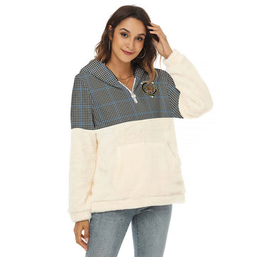 Gladstone Tartan Half Style Women's Borg Fleece Hoodie with Half Zip with Family Crest Female - Tartan Vibes Clothing
