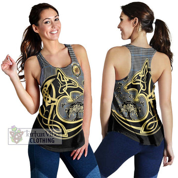 Gladstone Tartan Women's Racerback Tanks with Family Crest Celtic Wolf Style 4XL - Tartan Vibes Clothing