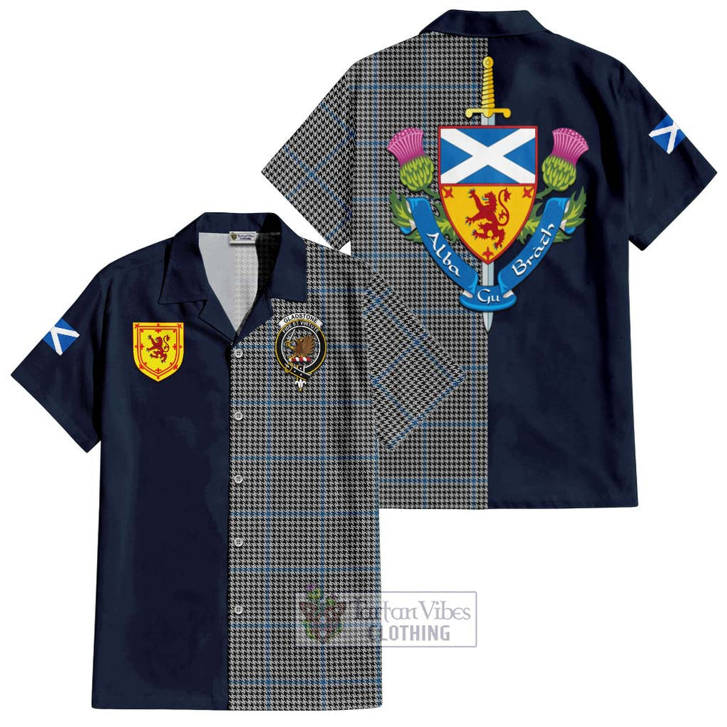 Gladstone Tartan Hawaiian Shirt Alba with Scottish Lion Royal Arm Half Style Kid - Tartan Vibes Clothing