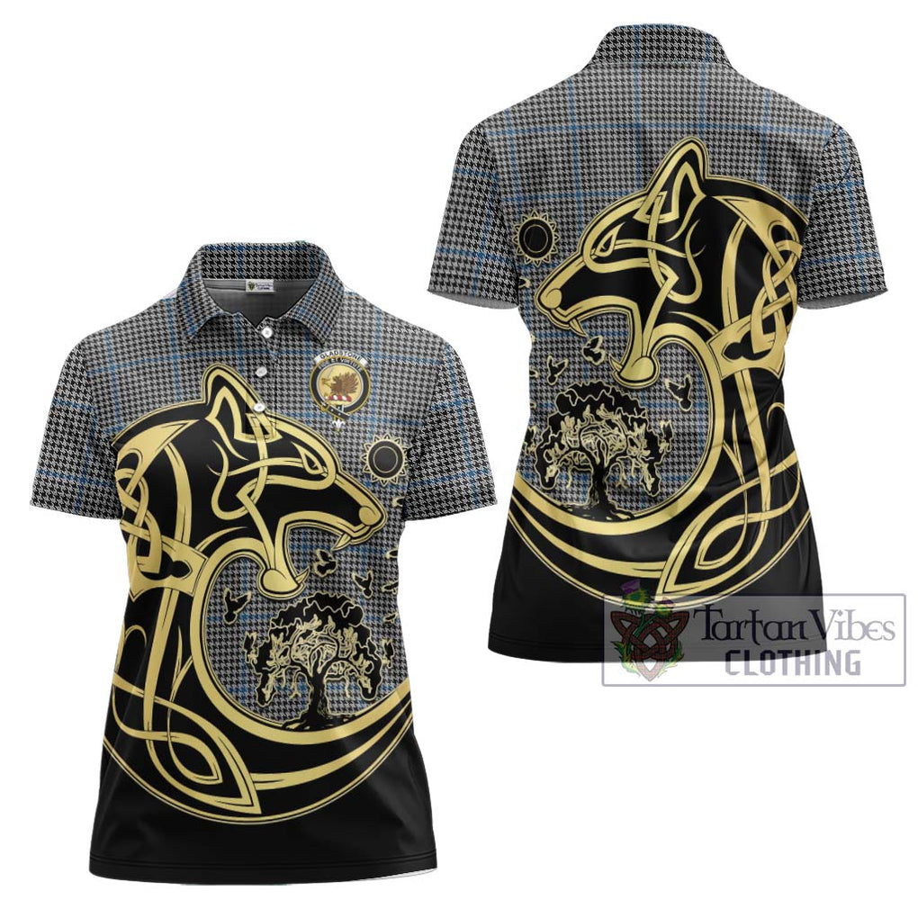 Gladstone Tartan Women's Polo Shirt with Family Crest Celtic Wolf Style Women - Tartan Vibes Clothing