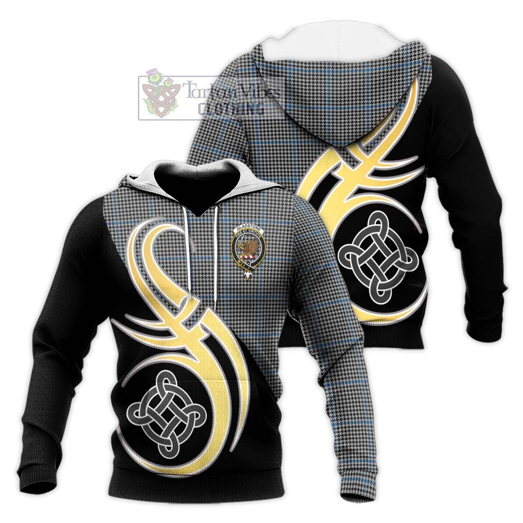 Gladstone Tartan Knitted Hoodie with Family Crest and Celtic Symbol Style Unisex Knitted Pullover Hoodie - Tartan Vibes Clothing