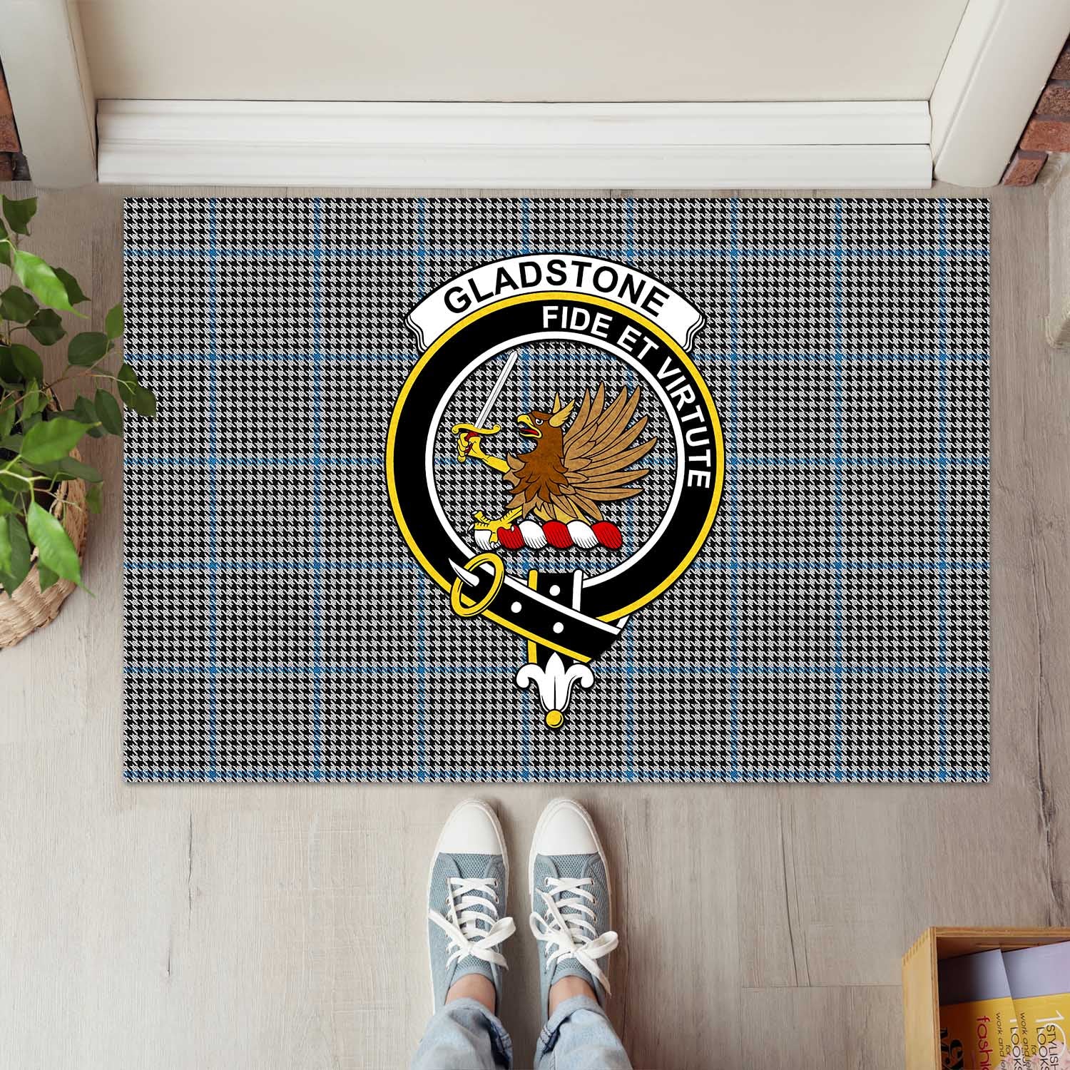 Gladstone Tartan Rubber Doormat with Family Crest L 60*90cm - Tartan Vibes Clothing