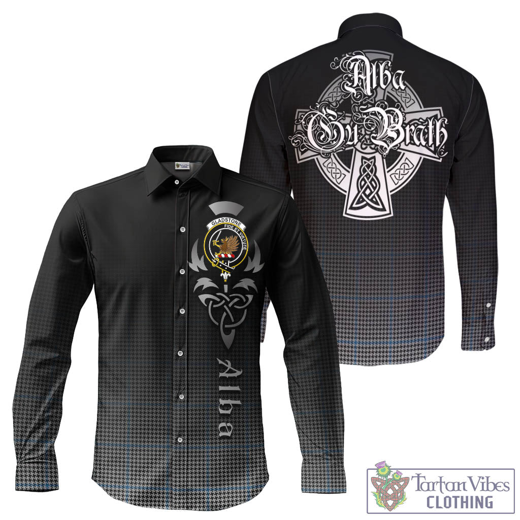 Gladstone Tartan Long Sleeve Button Up Featuring Alba Gu Brath Family Crest Celtic Inspired - Tartan Vibes Clothing