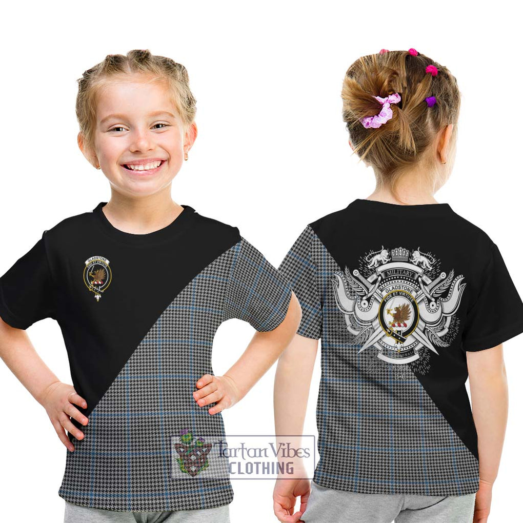 Gladstone Tartan Kid T-Shirt with Family Crest and Military Logo Style - Tartan Vibes Clothing