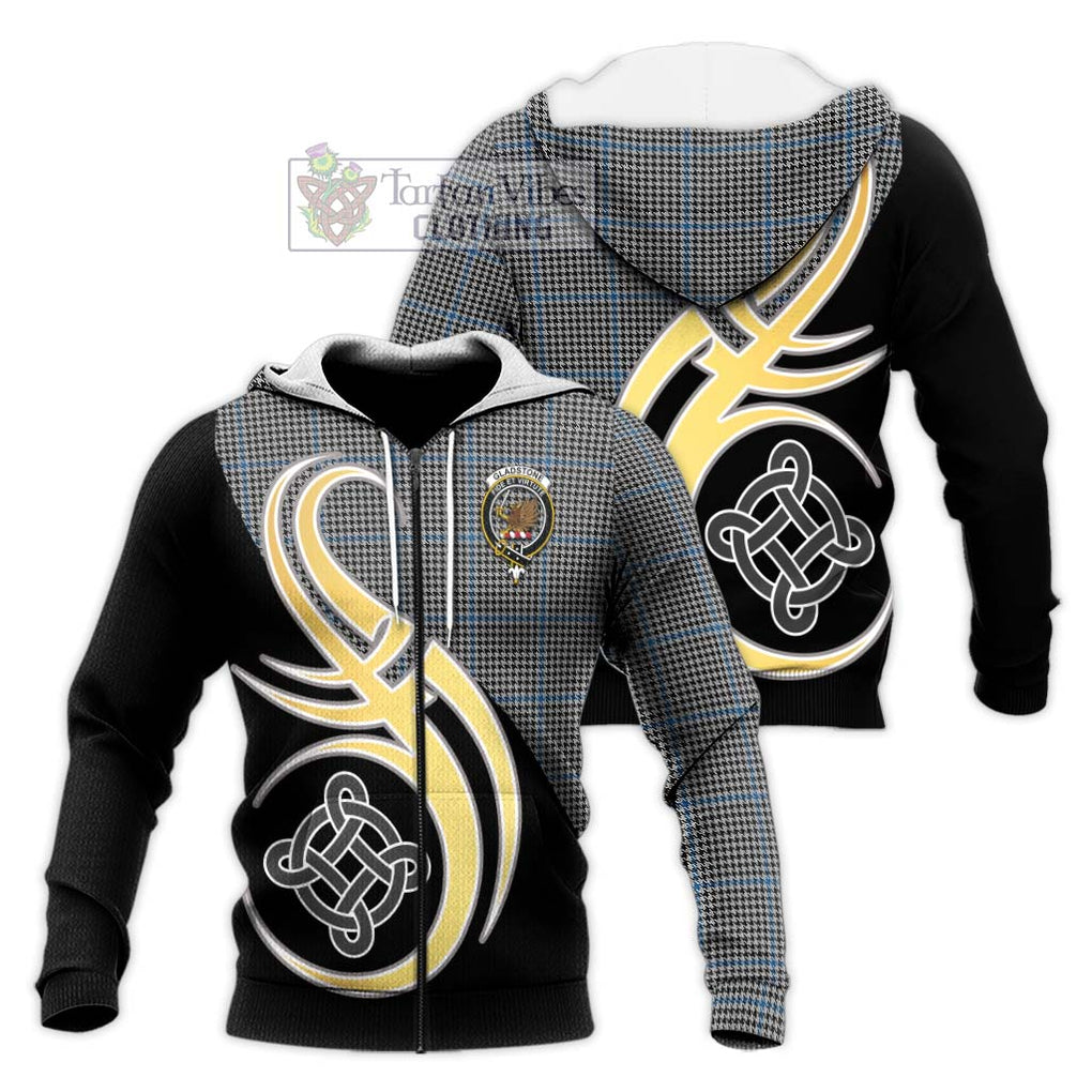 Gladstone Tartan Knitted Hoodie with Family Crest and Celtic Symbol Style Unisex Knitted Zip Hoodie - Tartan Vibes Clothing