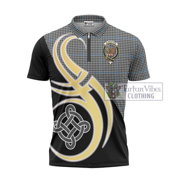 Gladstone Tartan Zipper Polo Shirt with Family Crest and Celtic Symbol Style - Tartan Vibes Clothing