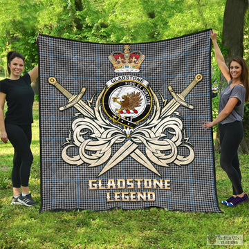 Gladstone Tartan Quilt with Clan Crest and the Golden Sword of Courageous Legacy - Tartan Vibes Clothing