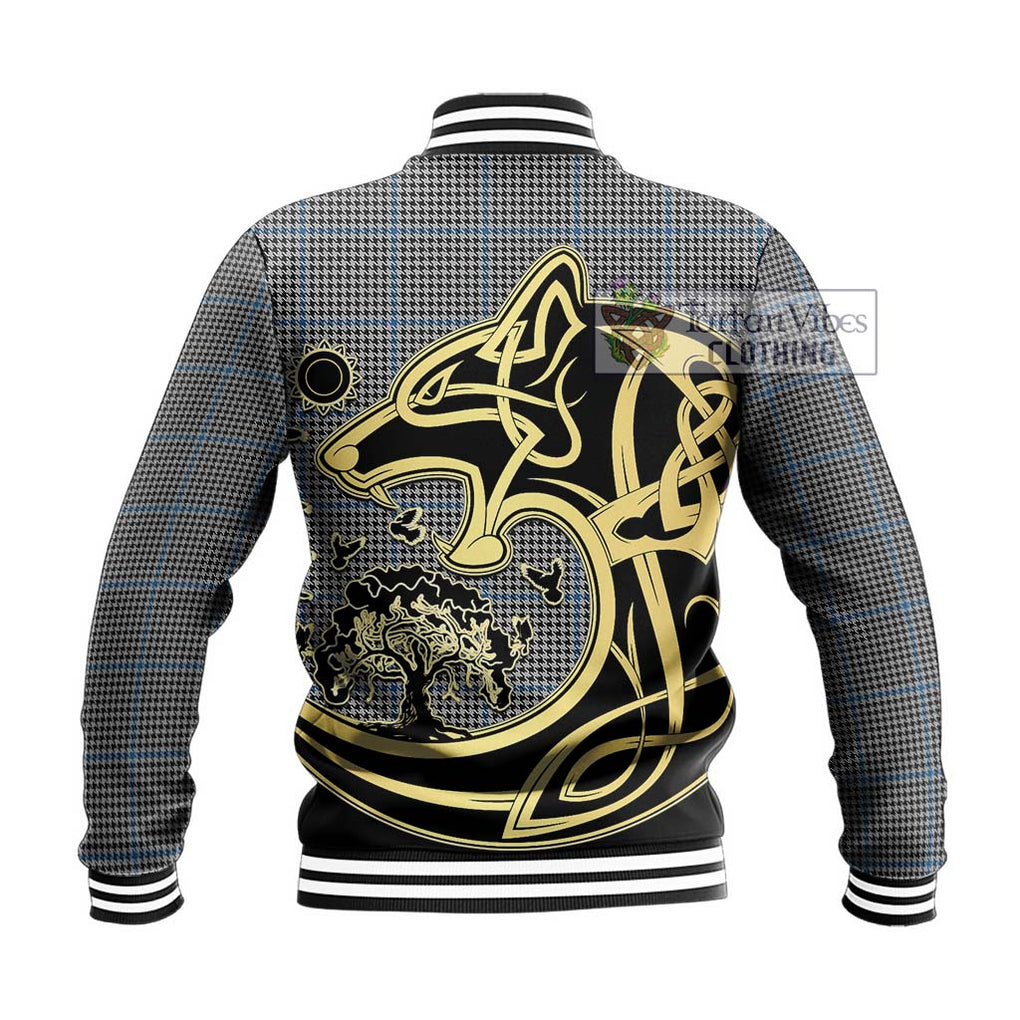 Gladstone Tartan Baseball Jacket with Family Crest Celtic Wolf Style - Tartan Vibes Clothing