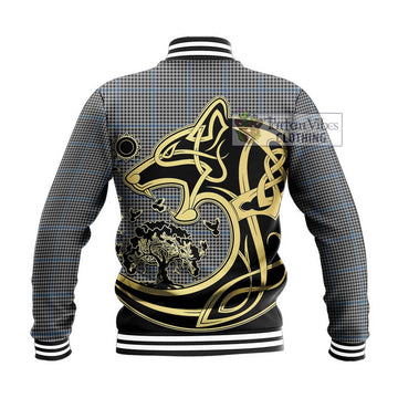 Gladstone Tartan Baseball Jacket with Family Crest Celtic Wolf Style - Tartan Vibes Clothing
