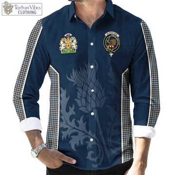 Gladstone Tartan Long Sleeve Button Up Shirt with Family Crest and Scottish Thistle Vibes Sport Style