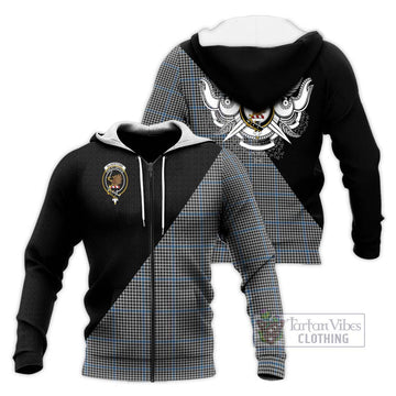 Gladstone Tartan Knitted Hoodie with Family Crest and Military Logo Style Unisex Knitted Zip Hoodie - Tartan Vibes Clothing