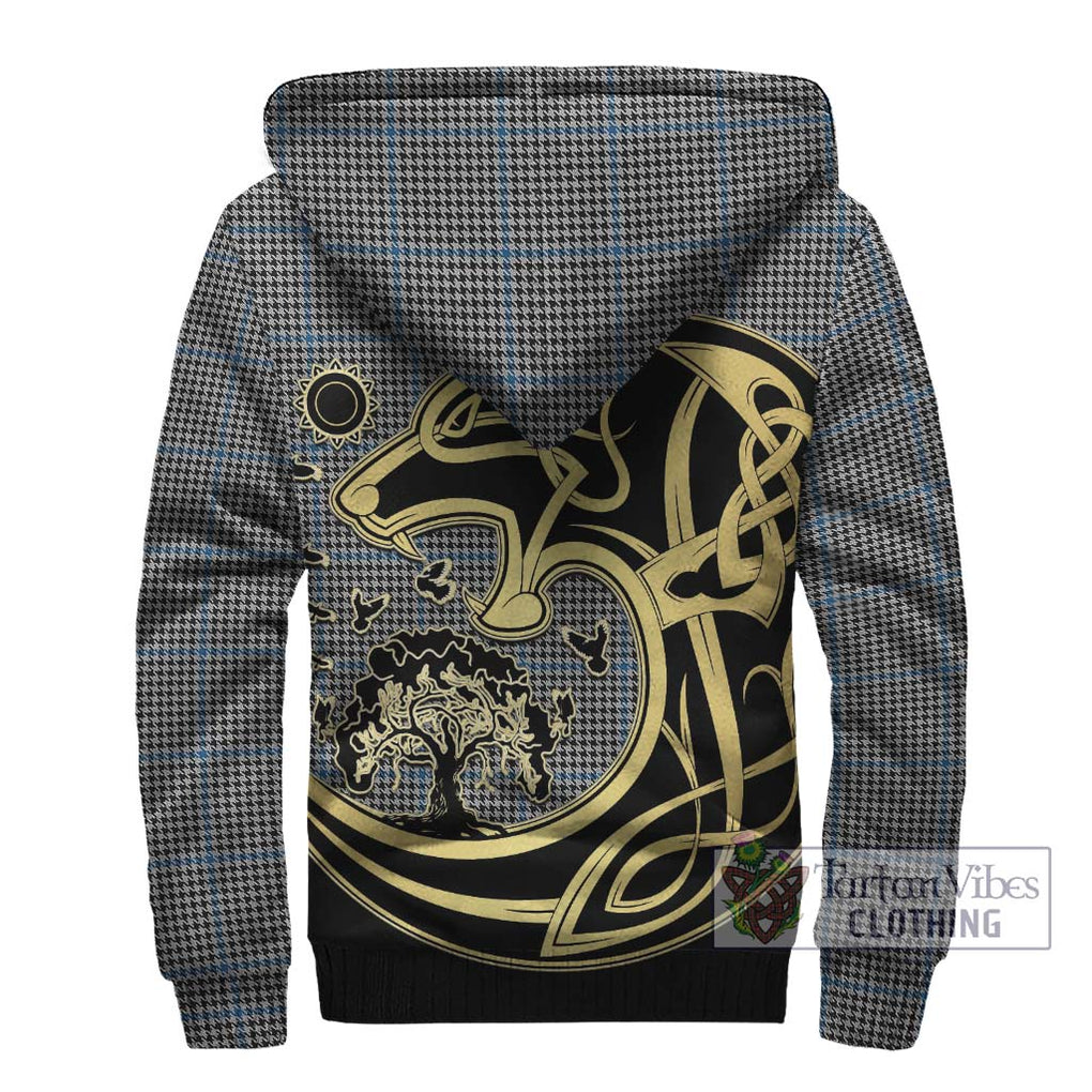 Gladstone Tartan Sherpa Hoodie with Family Crest Celtic Wolf Style - Tartan Vibes Clothing