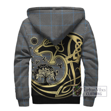 Gladstone Tartan Sherpa Hoodie with Family Crest Celtic Wolf Style - Tartan Vibes Clothing