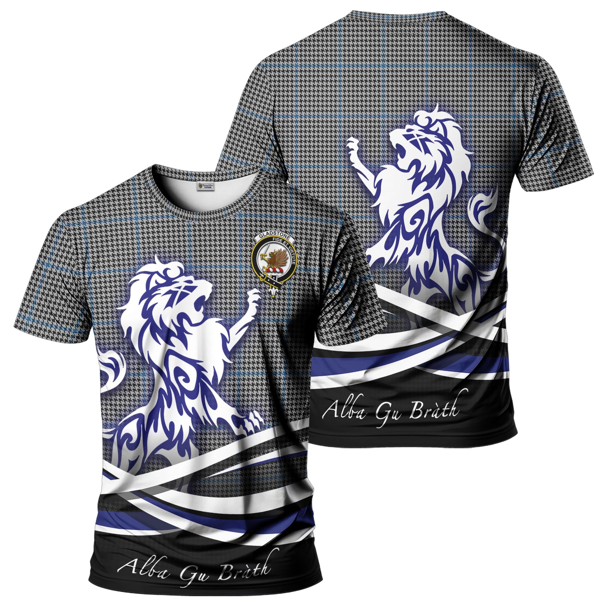Gladstone Tartan T-Shirt with Alba Gu Brath Regal Lion Emblem - Tartan Vibes Clothing