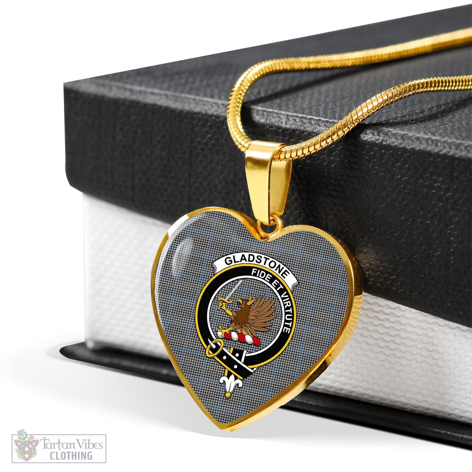 Gladstone Tartan Heart Necklace with Family Crest - Tartan Vibes Clothing
