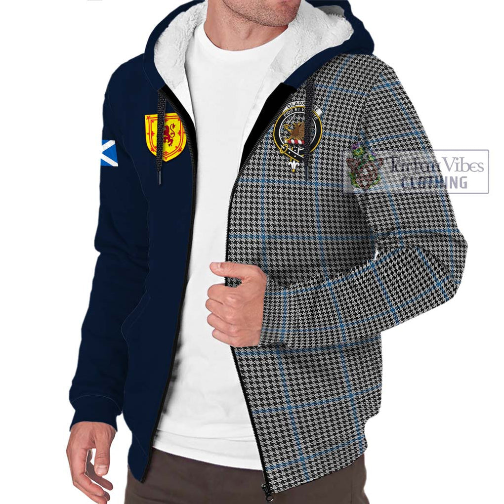 Gladstone Tartan Sherpa Hoodie Alba with Scottish Lion Royal Arm Half Style - Tartan Vibes Clothing