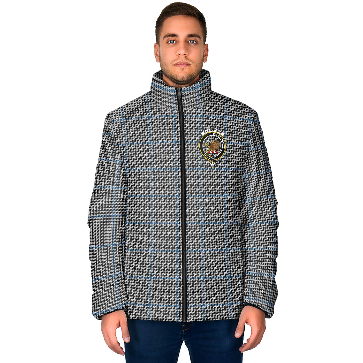 Gladstone Tartan Padded Jacket with Family Crest - Tartan Vibes Clothing
