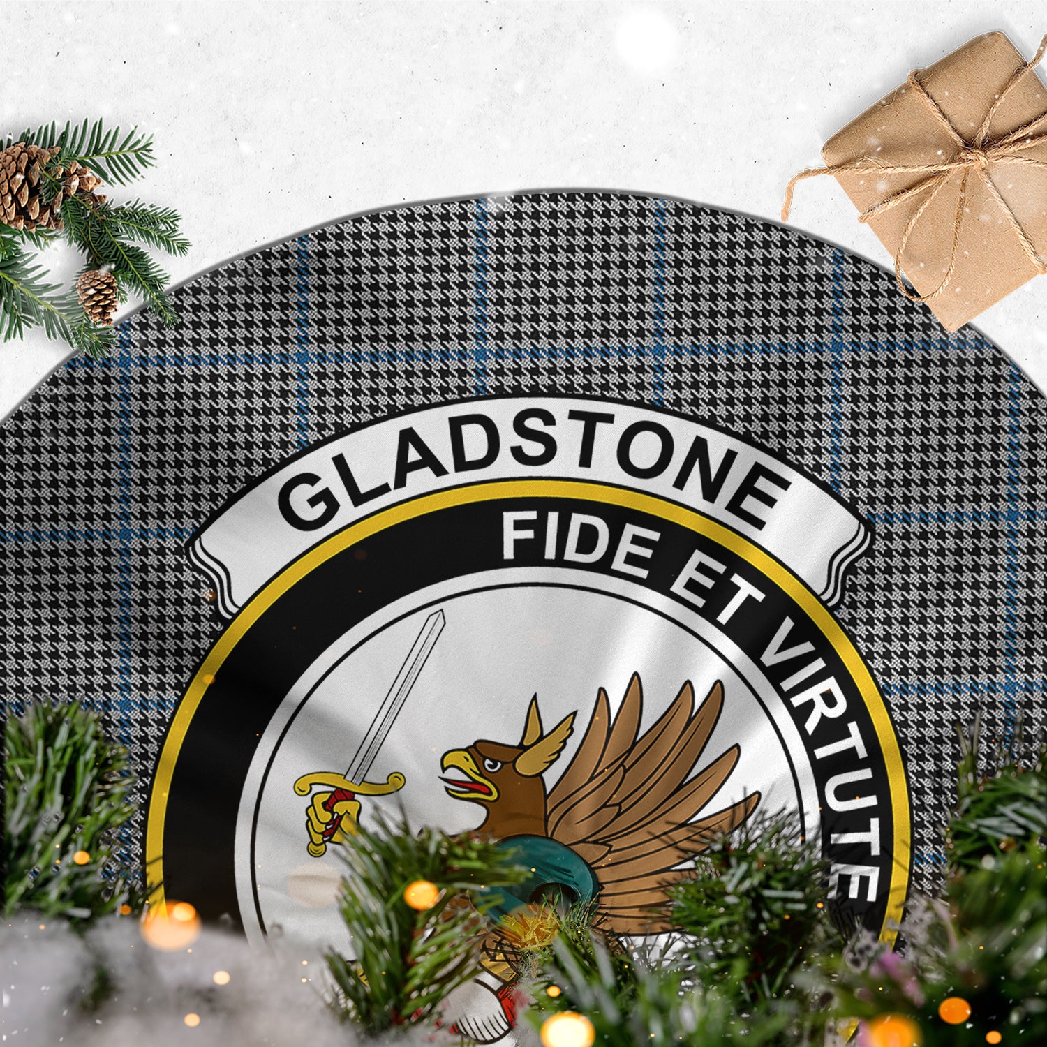 Gladstone Tartan Christmas Tree Skirt with Family Crest - Tartan Vibes Clothing