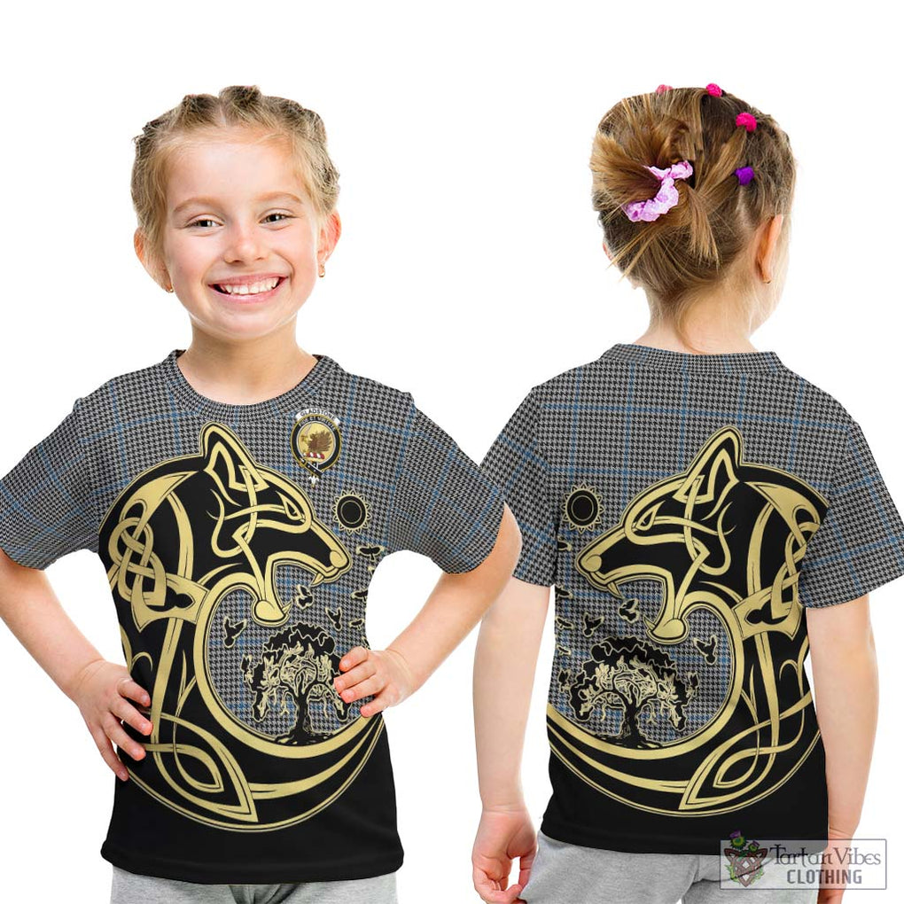 Gladstone Tartan Kid T-Shirt with Family Crest Celtic Wolf Style - Tartan Vibes Clothing