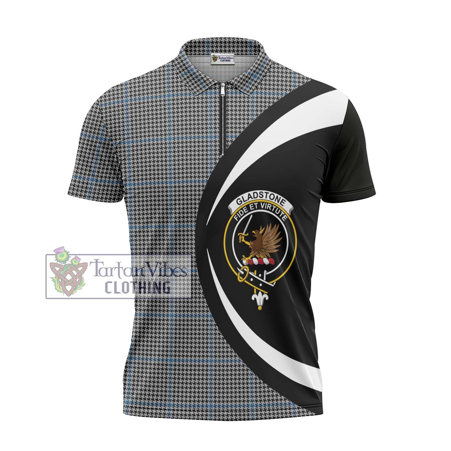 Tartan Vibes Clothing Gladstone Tartan Zipper Polo Shirt with Family Crest Circle Style