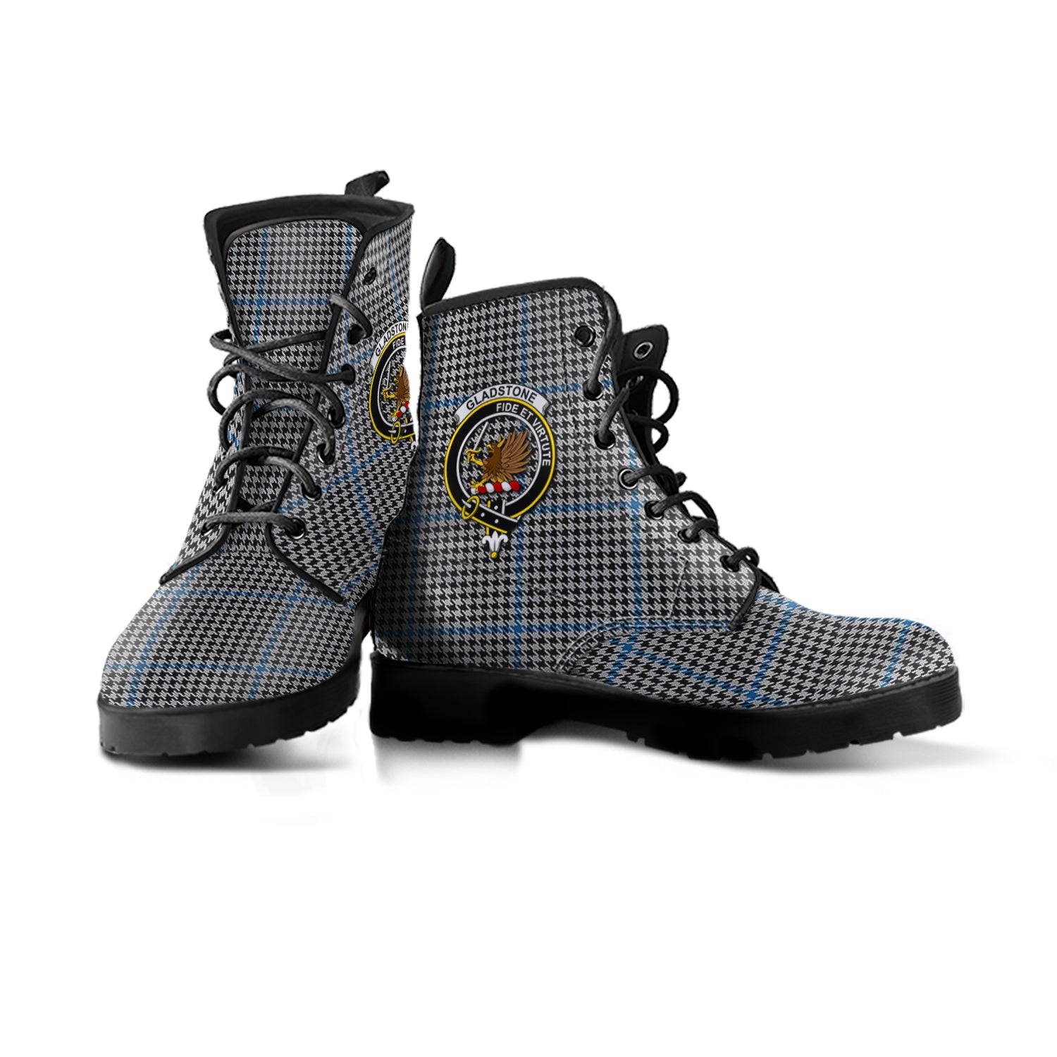 Gladstone Tartan Leather Boots with Family Crest - Tartan Vibes Clothing