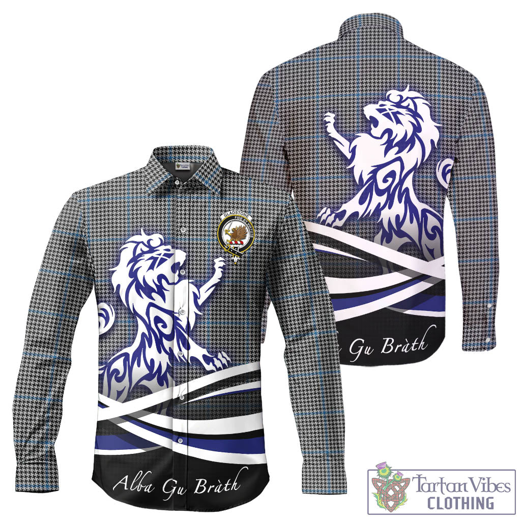 Gladstone Tartan Long Sleeve Button Up Shirt with Alba Gu Brath Regal Lion Emblem - Tartan Vibes Clothing