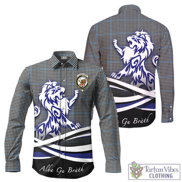 Gladstone Tartan Long Sleeve Button Up Shirt with Alba Gu Brath Regal Lion Emblem