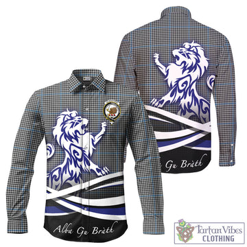 Gladstone Tartan Long Sleeve Button Up Shirt with Alba Gu Brath Regal Lion Emblem - Tartan Vibes Clothing