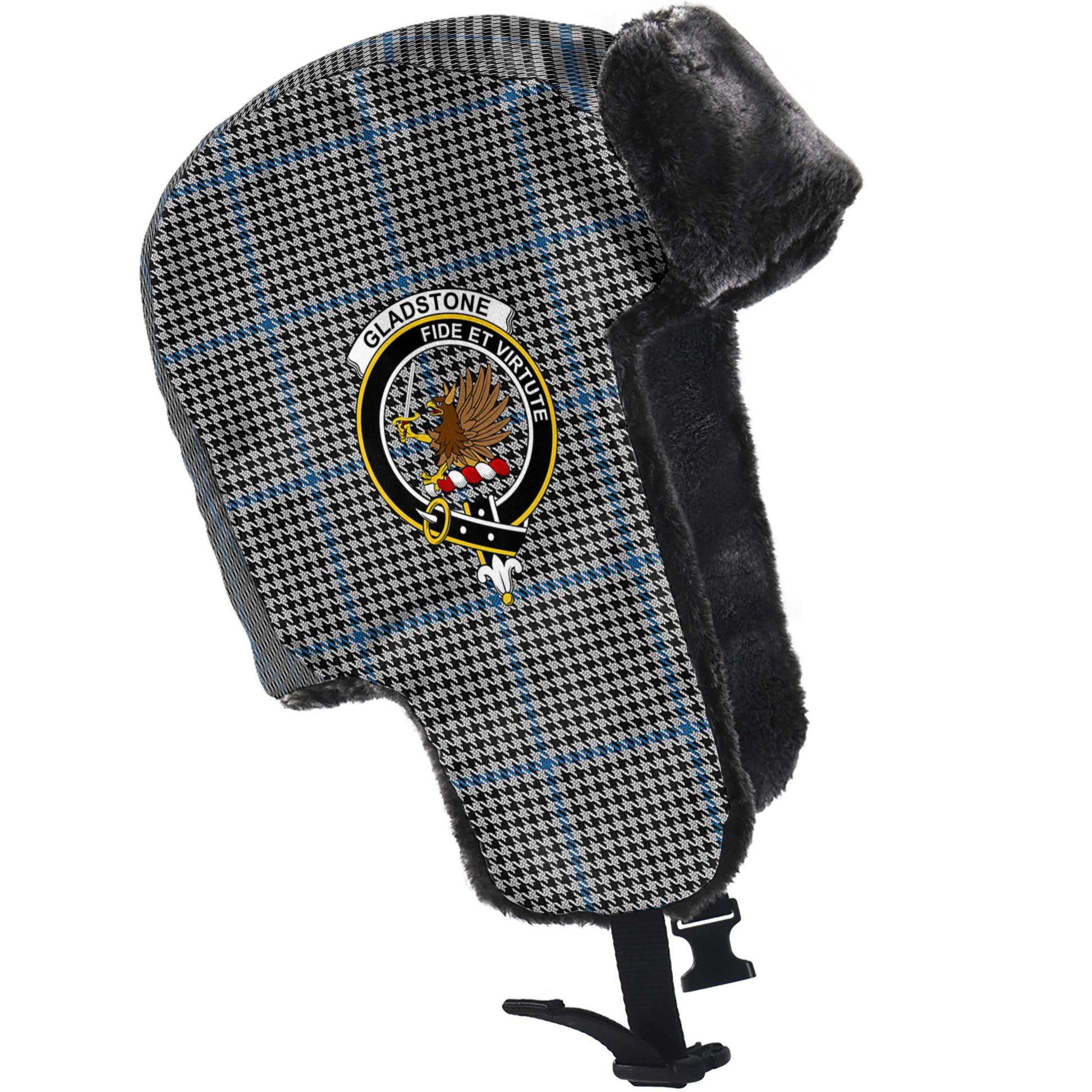 Gladstone Tartan Winter Trapper Hat with Family Crest - Tartan Vibes Clothing