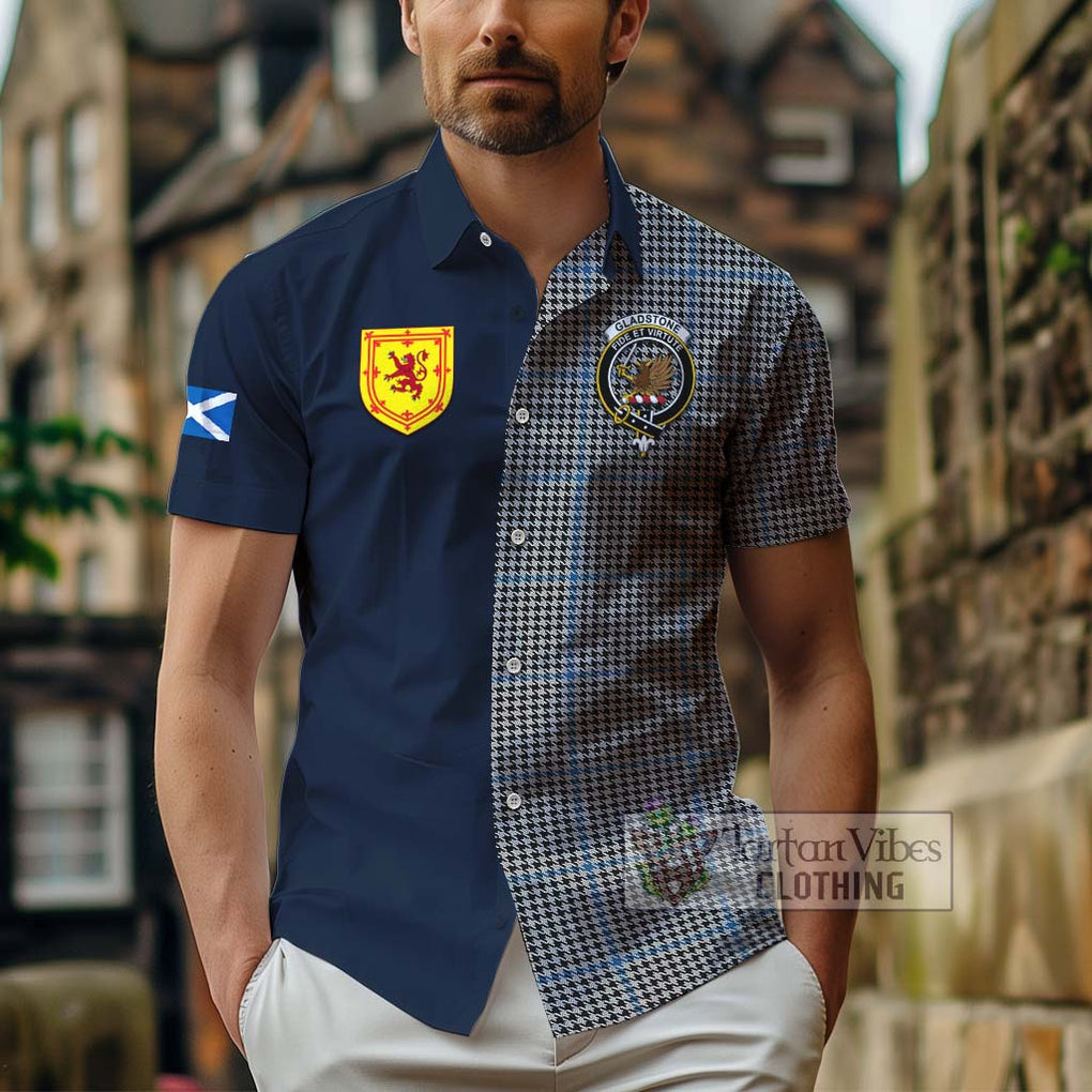 Gladstone Tartan Hawaiian Shirt Alba with Scottish Lion Royal Arm Half Style - Tartan Vibes Clothing