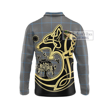 Gladstone Tartan Long Sleeve Polo Shirt with Family Crest Celtic Wolf Style - Tartan Vibes Clothing
