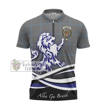 Gladstone Tartan Zipper Polo Shirt with Alba Gu Brath Regal Lion Emblem - Tartan Vibes Clothing