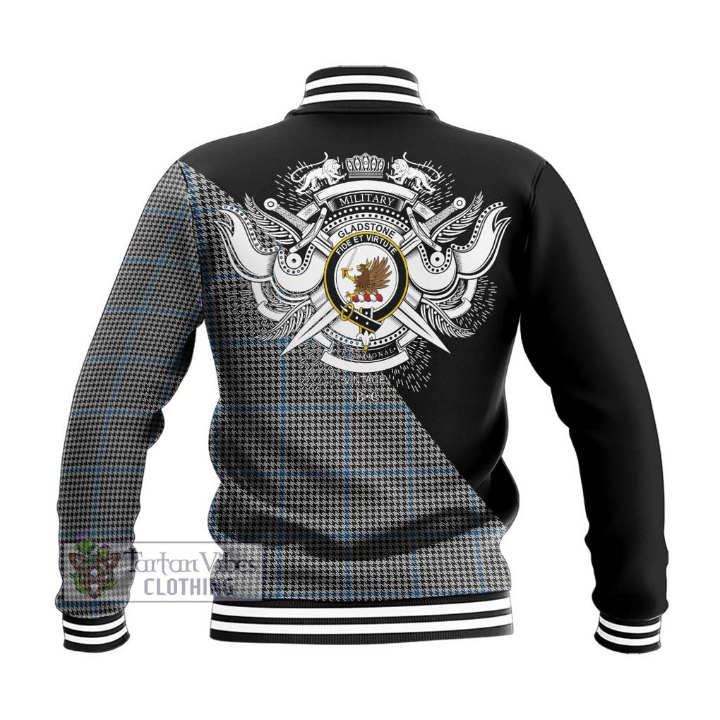 Gladstone Tartan Baseball Jacket with Family Crest and Military Logo Style - Tartan Vibes Clothing