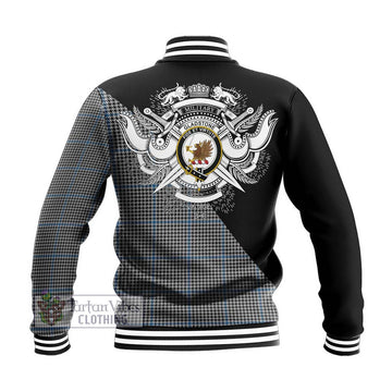 Gladstone Tartan Baseball Jacket with Family Crest and Military Logo Style - Tartan Vibes Clothing
