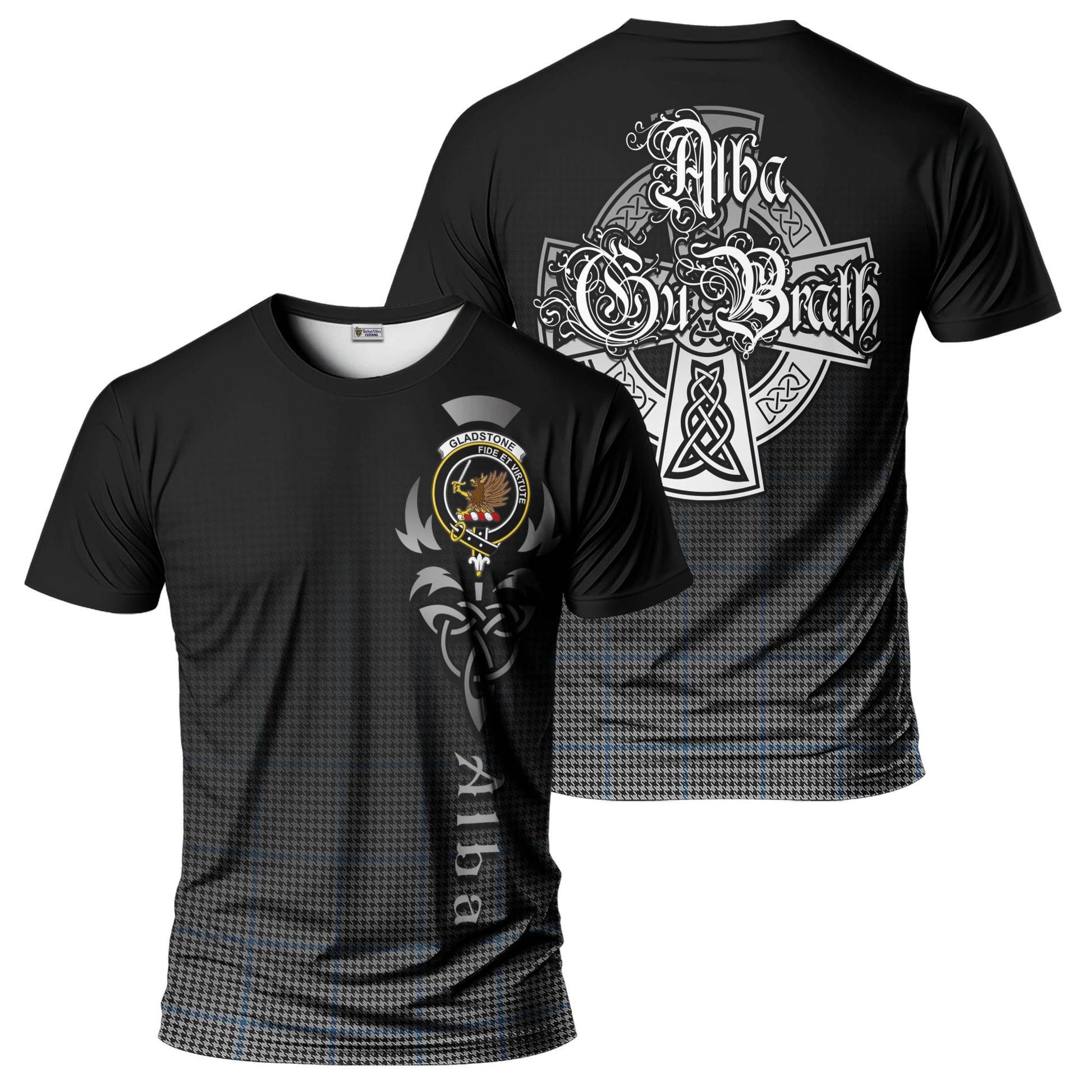 Gladstone Tartan T-Shirt Featuring Alba Gu Brath Family Crest Celtic Inspired - Tartan Vibes Clothing