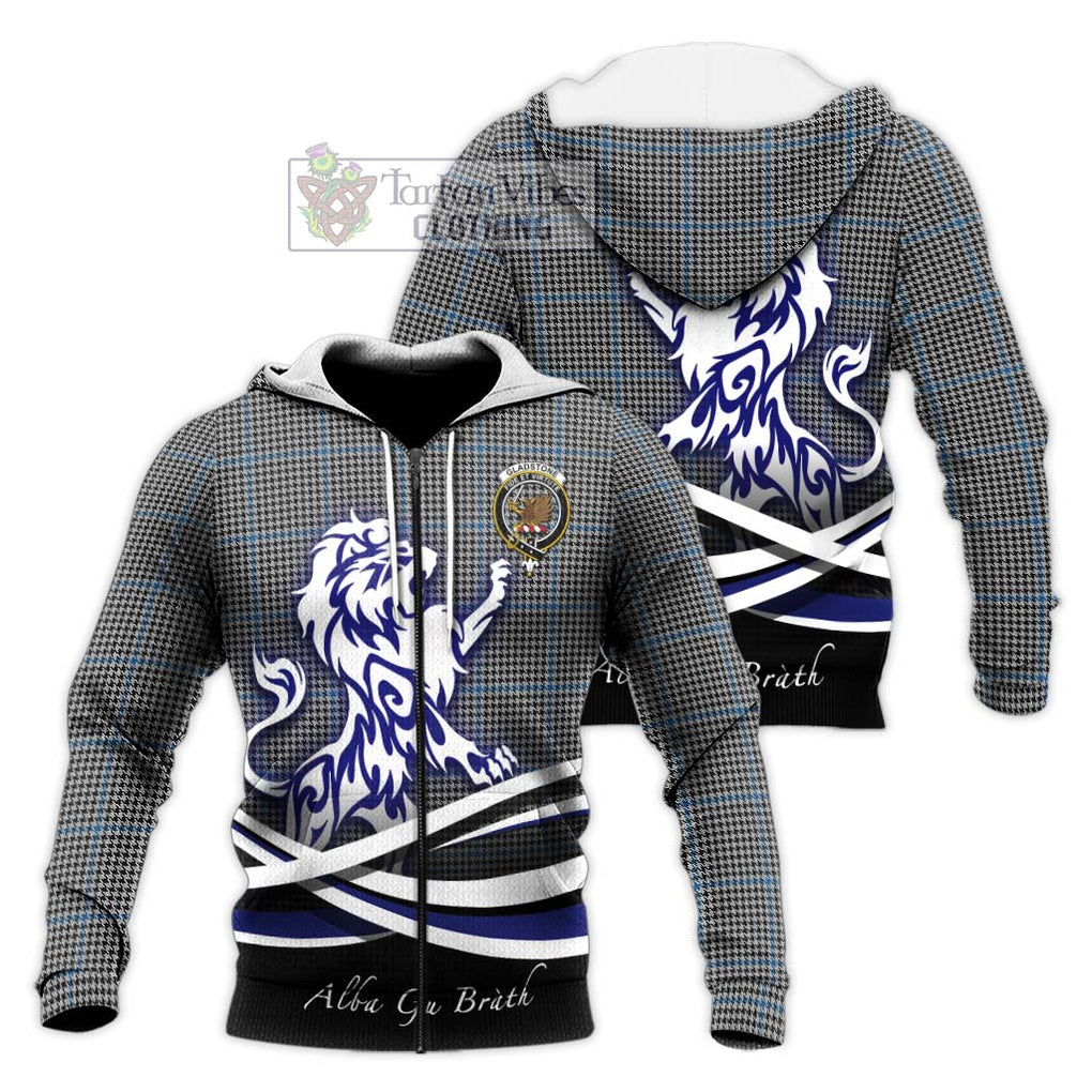 Gladstone Tartan Knitted Hoodie with Alba Gu Brath Regal Lion Emblem Unisex Knitted Zip Hoodie - Tartan Vibes Clothing