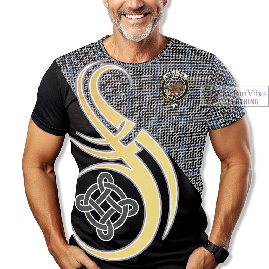 Tartan Vibes Clothing Gladstone Tartan T-Shirt with Family Crest and Celtic Symbol Style
