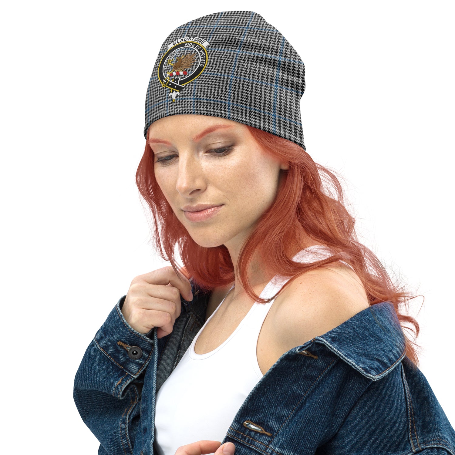Gladstone Tartan Beanies Hat with Family Crest - Tartan Vibes Clothing