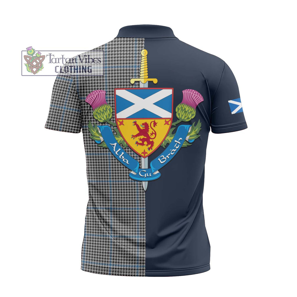 Gladstone Tartan Zipper Polo Shirt Alba with Scottish Lion Royal Arm Half Style - Tartan Vibes Clothing