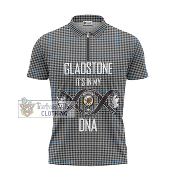 Gladstone Tartan Zipper Polo Shirt with Family Crest DNA In Me Style - Tartan Vibes Clothing