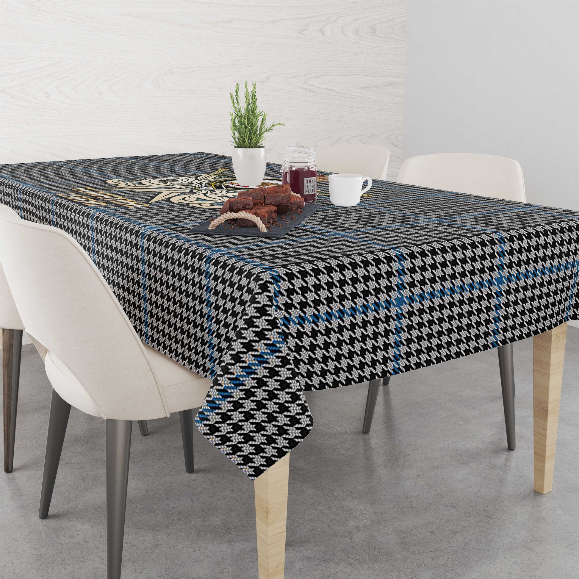 Tartan Vibes Clothing Gladstone Tartan Tablecloth with Clan Crest and the Golden Sword of Courageous Legacy