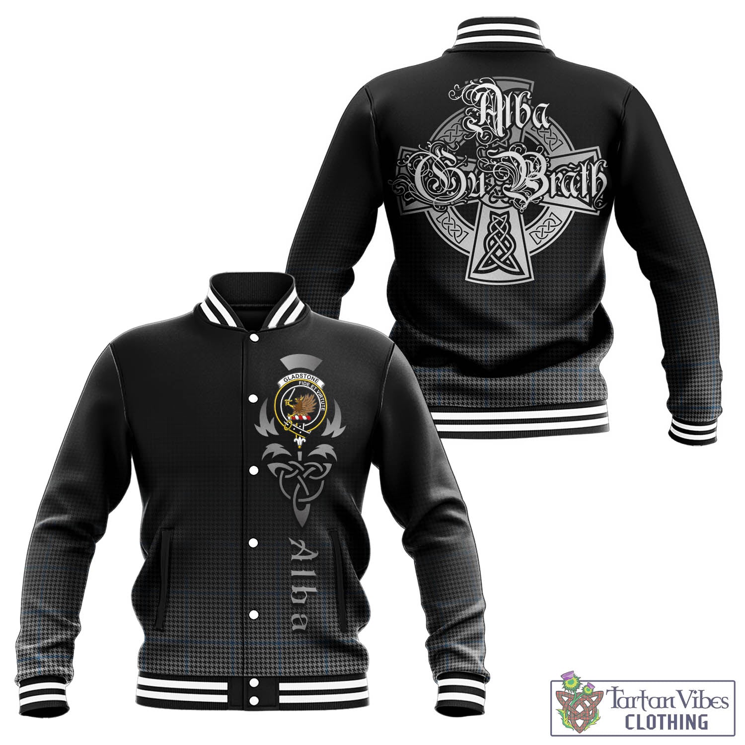 Gladstone Tartan Baseball Jacket Featuring Alba Gu Brath Family Crest Celtic Inspired - Tartan Vibes Clothing