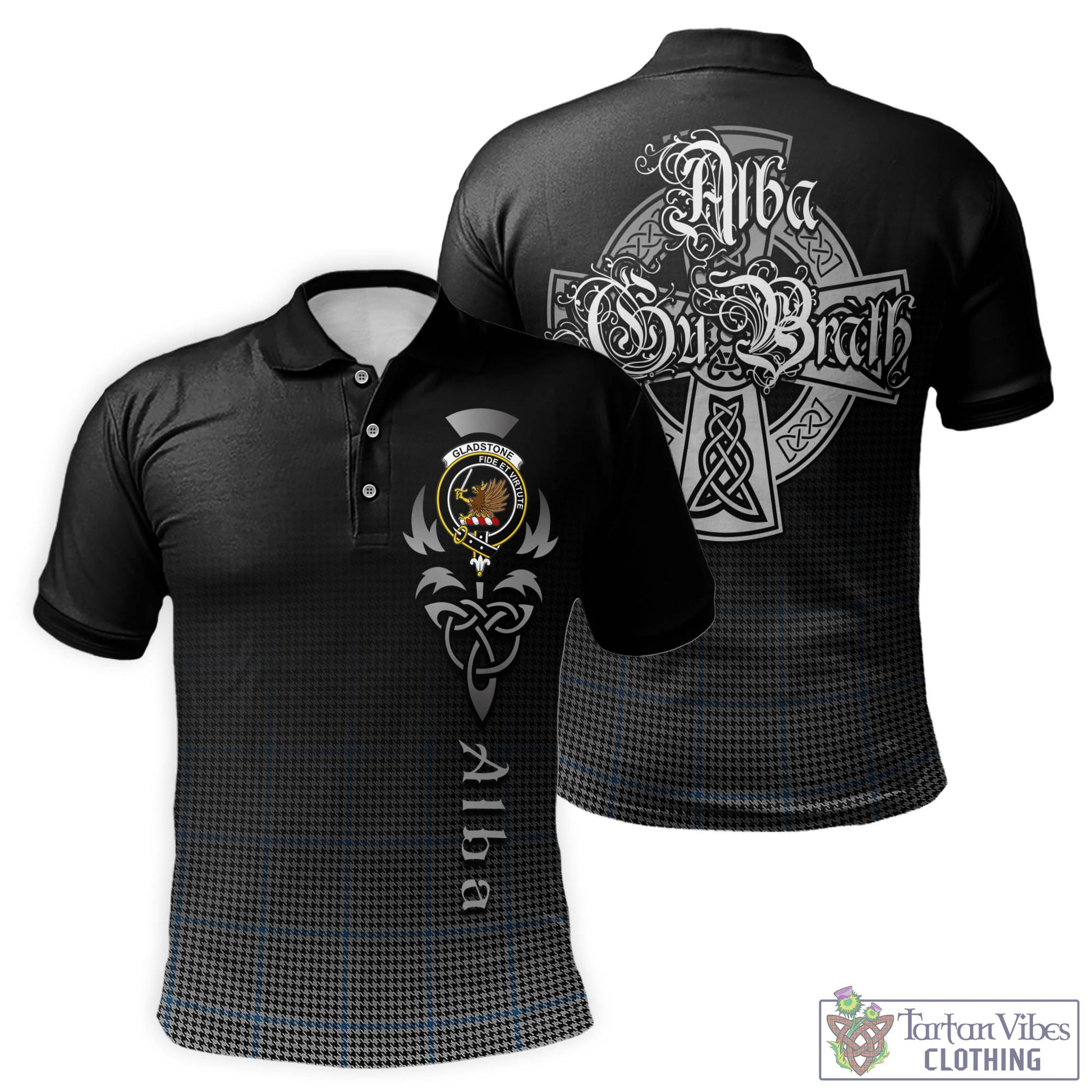Gladstone Tartan Polo Shirt Featuring Alba Gu Brath Family Crest Celtic Inspired - Tartan Vibes Clothing