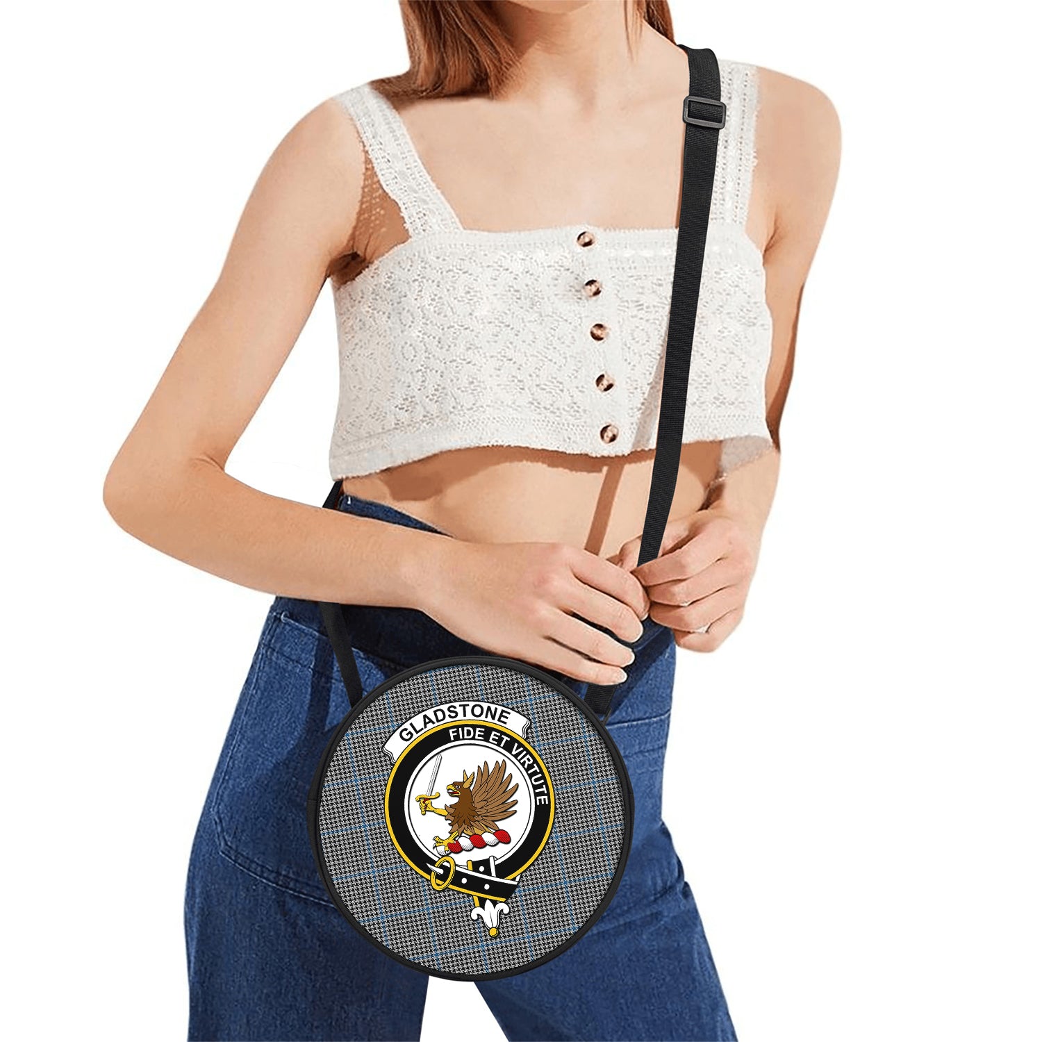 Gladstone Tartan Round Satchel Bags with Family Crest - Tartan Vibes Clothing