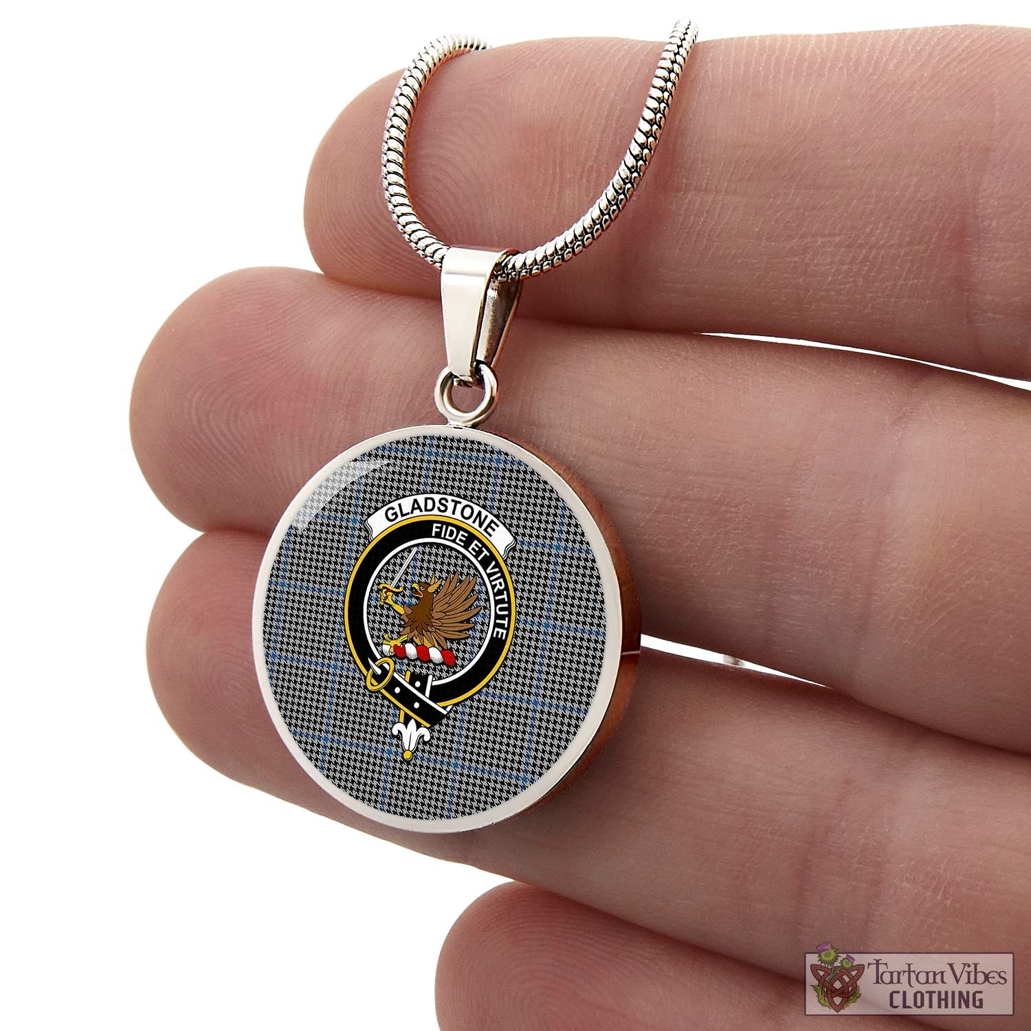 Gladstone Tartan Circle Necklace with Family Crest - Tartan Vibes Clothing
