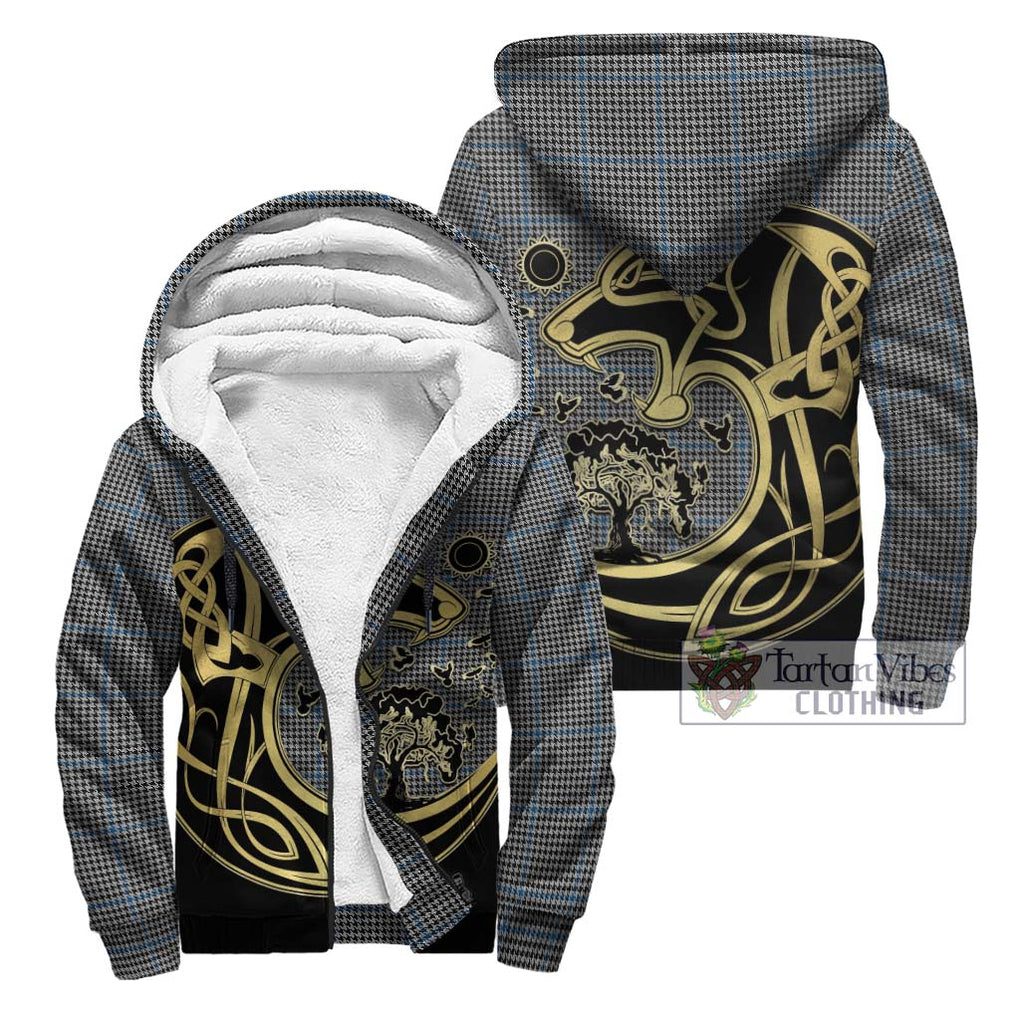 Gladstone Tartan Sherpa Hoodie with Family Crest Celtic Wolf Style Unisex - Tartan Vibes Clothing