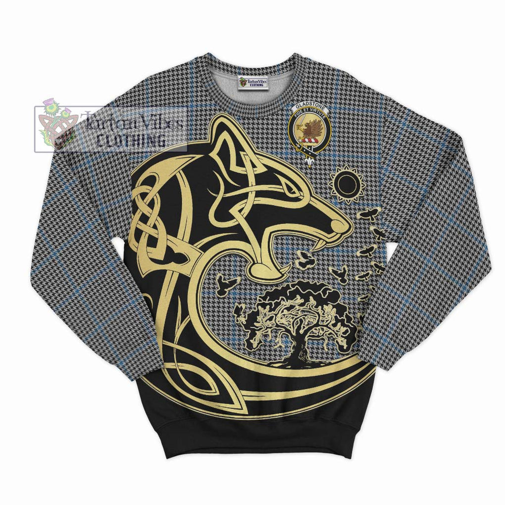 Gladstone Tartan Sweatshirt with Family Crest Celtic Wolf Style - Tartan Vibes Clothing