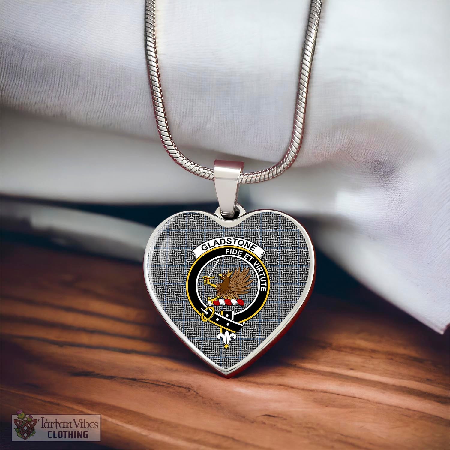 Gladstone Tartan Heart Necklace with Family Crest - Tartan Vibes Clothing