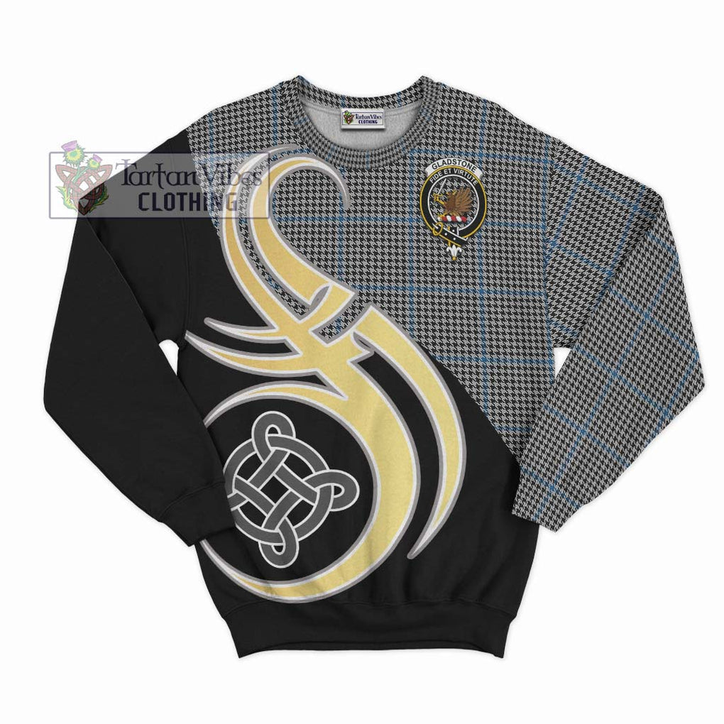 Gladstone Tartan Sweatshirt with Family Crest and Celtic Symbol Style - Tartan Vibes Clothing